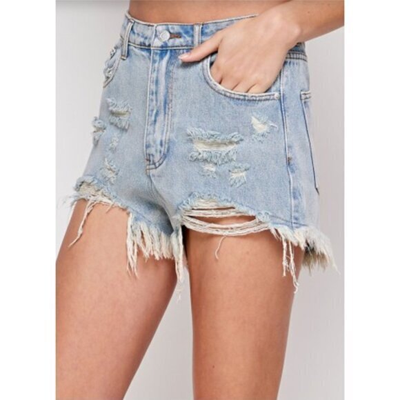 Signature 8 Destroyed Denim Cut Off Shorts - Picture 1 of 7